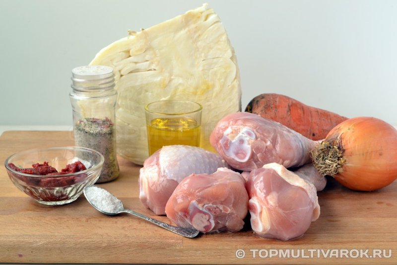 Ингредиенты для куриных голеней тушеных с капустой в мультиварке