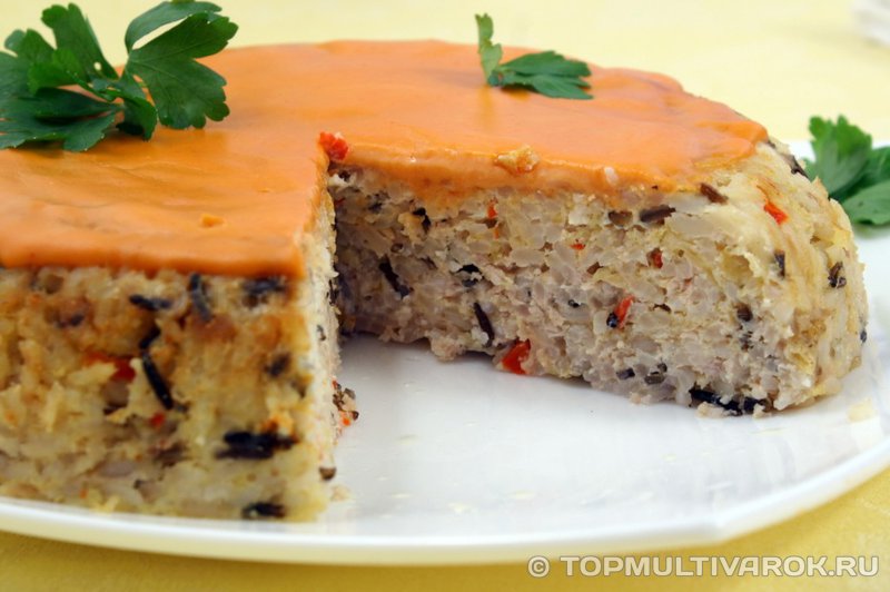 Meat Loaf из индюшиного фарша с диким рисом и болгарским перцем