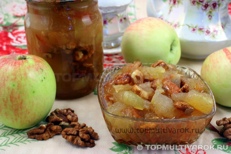 Варенье из яблок с коньяком, лимоном и грецкими орехами в мультиварке