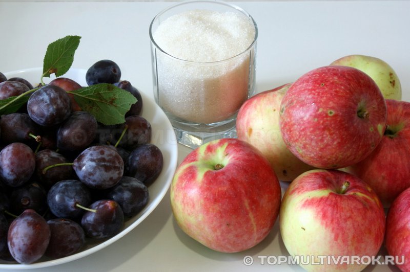 Ингредиенты для варенья из яблок и слив в мультиварке