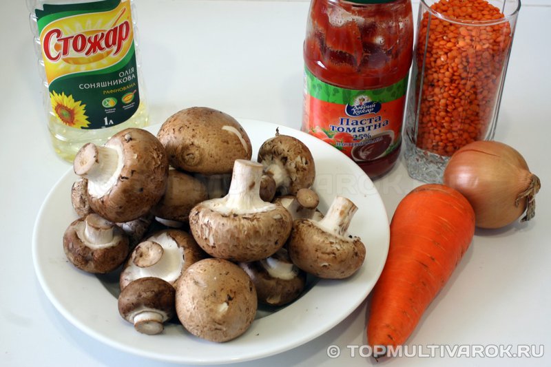 Постный суп из красной чечевицы с королевскими шампиньонами