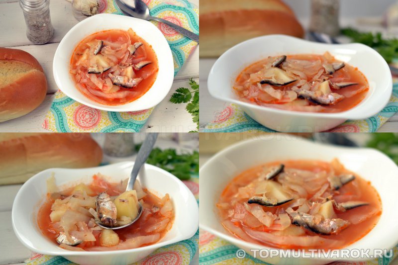 Суп с килькой в томатном соусе в мультиварке